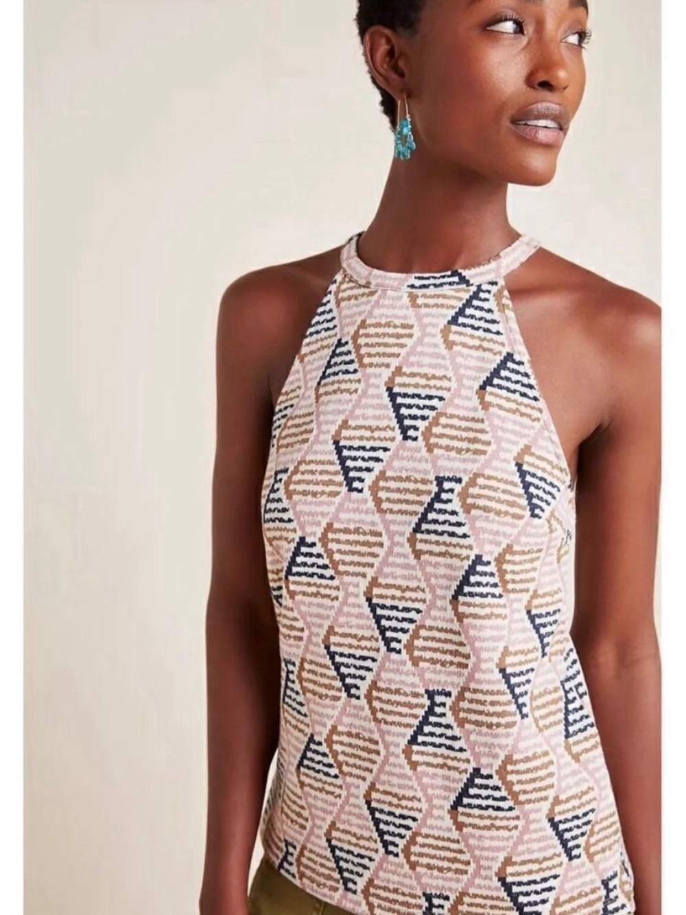 Anthropologie Geometric Print Knit Halter Tank Top | Women’s Medium